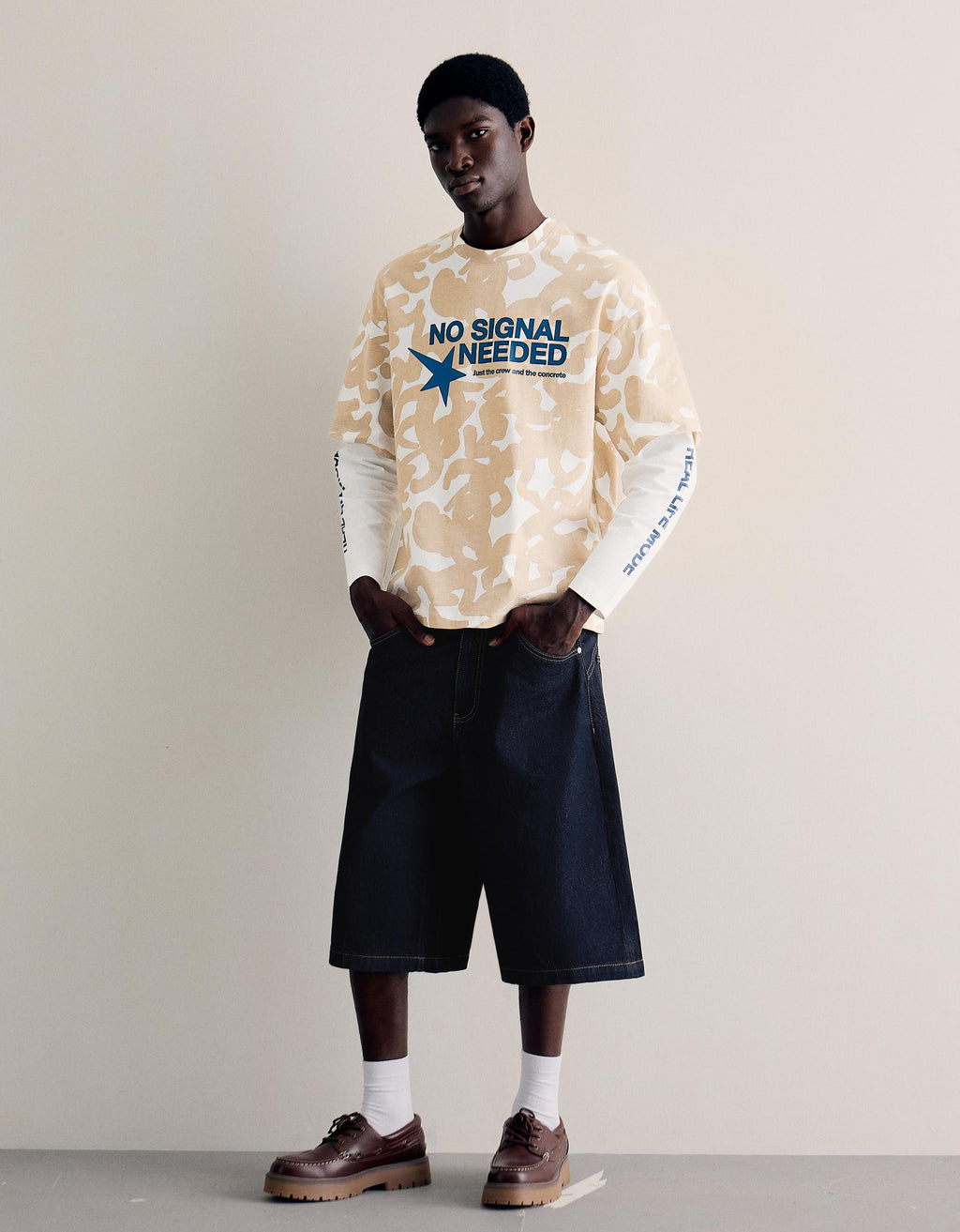 Double sleeve print T-shirt