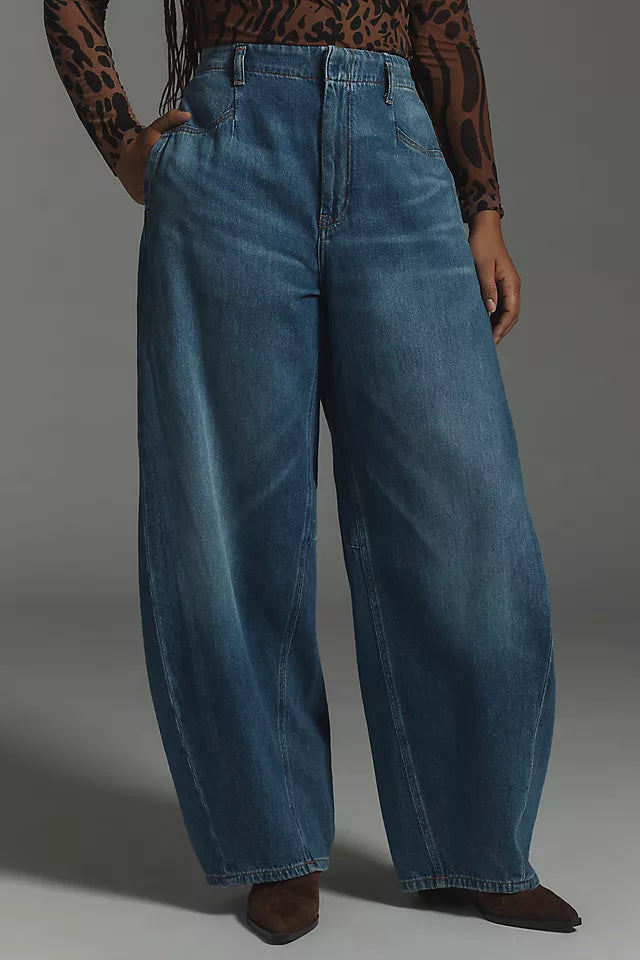The Georgia Full-Length High-Rise Barrel Jeans by Pilcro