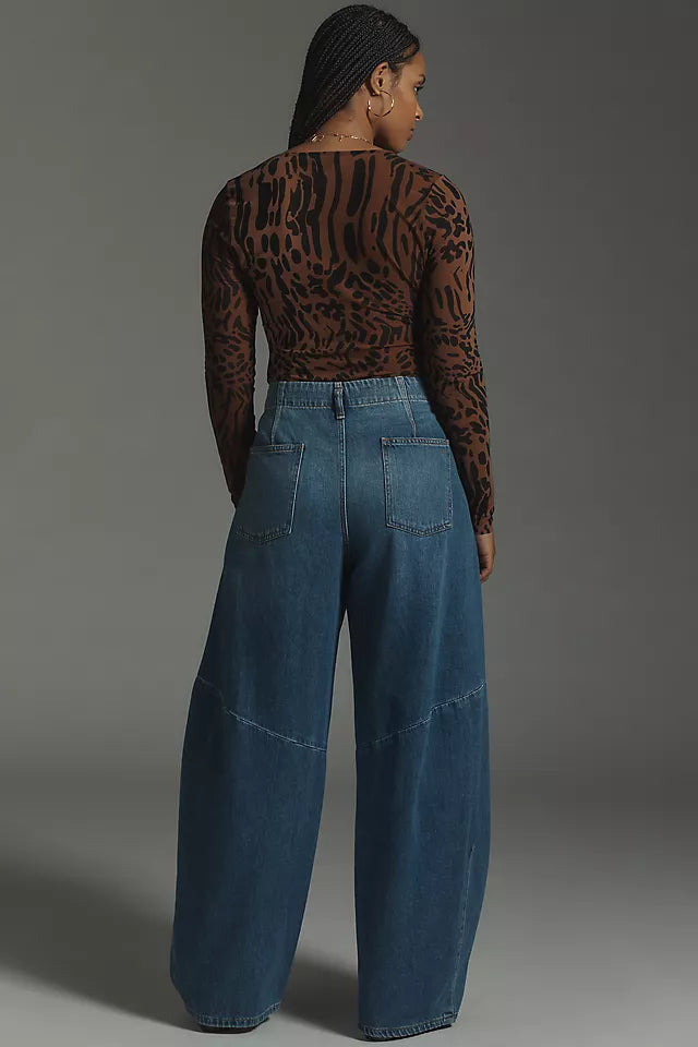 The Georgia Full-Length High-Rise Barrel Jeans by Pilcro