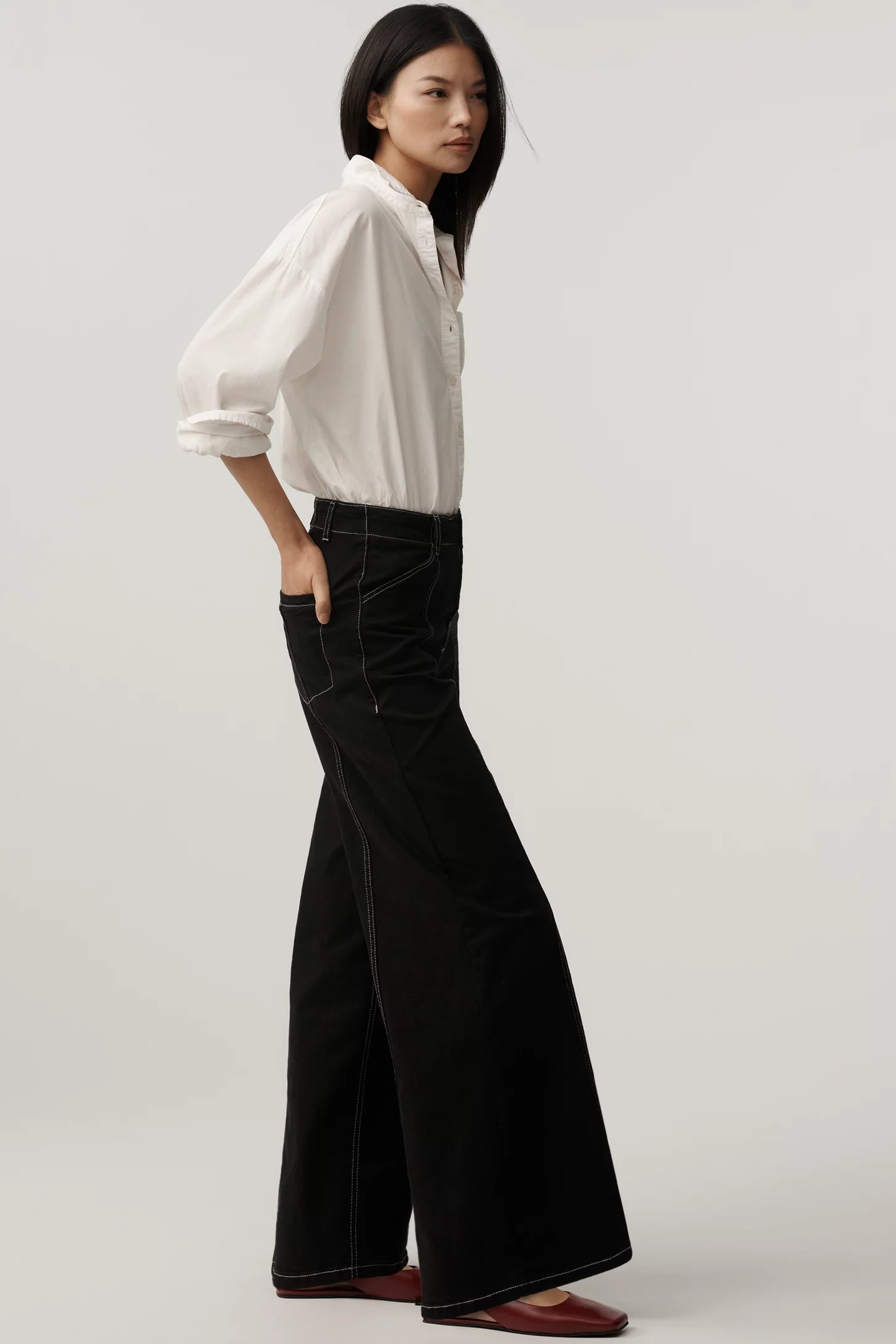 The Delaney Clean-Seamed High-Rise Wide-Leg Jeans by Maeve
