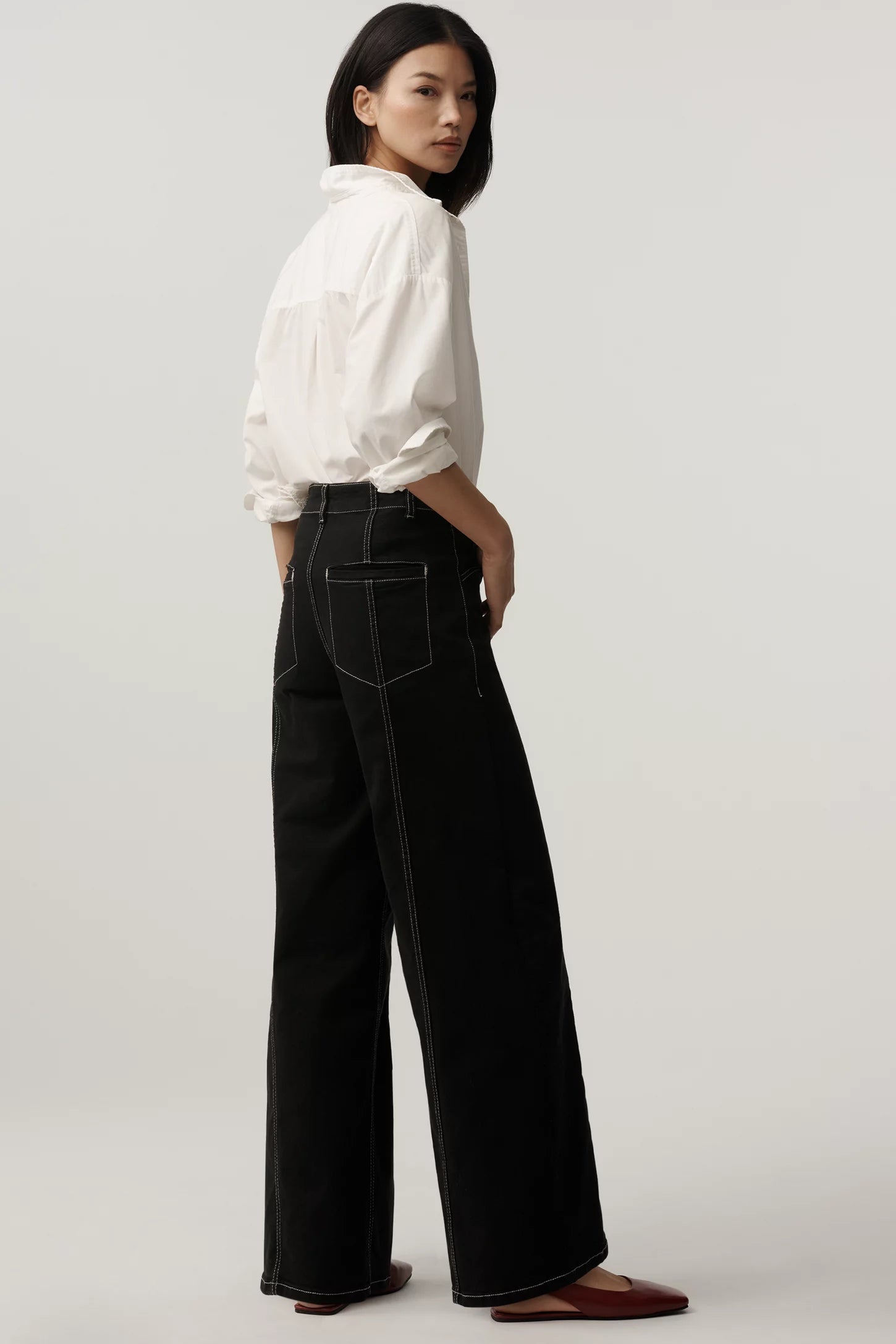 The Delaney Clean-Seamed High-Rise Wide-Leg Jeans by Maeve