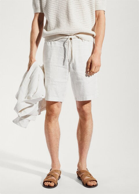 linen bermuda shorts with drawstring