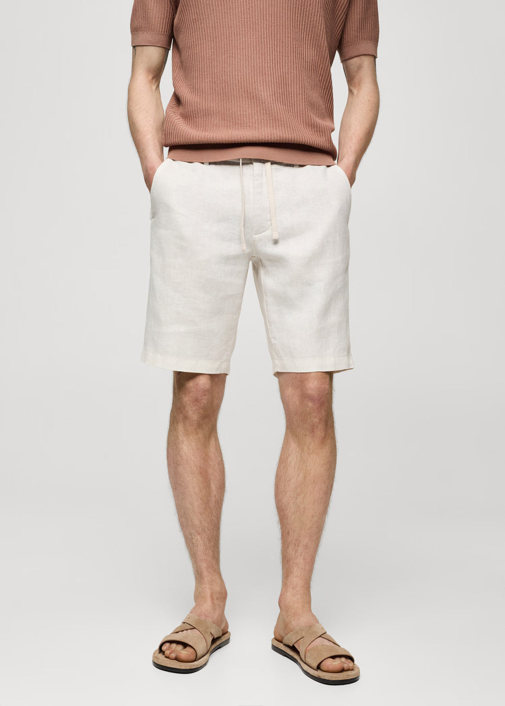 100% linen bermuda shorts with drawstring