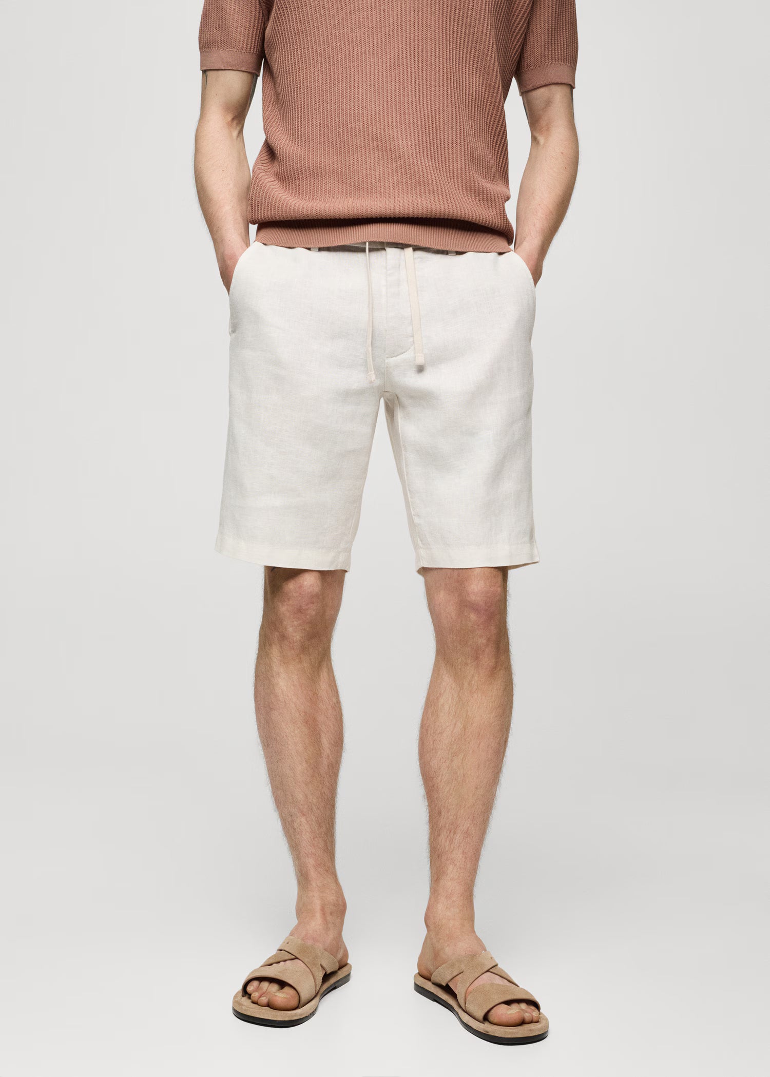 100% linen bermuda shorts with drawstring