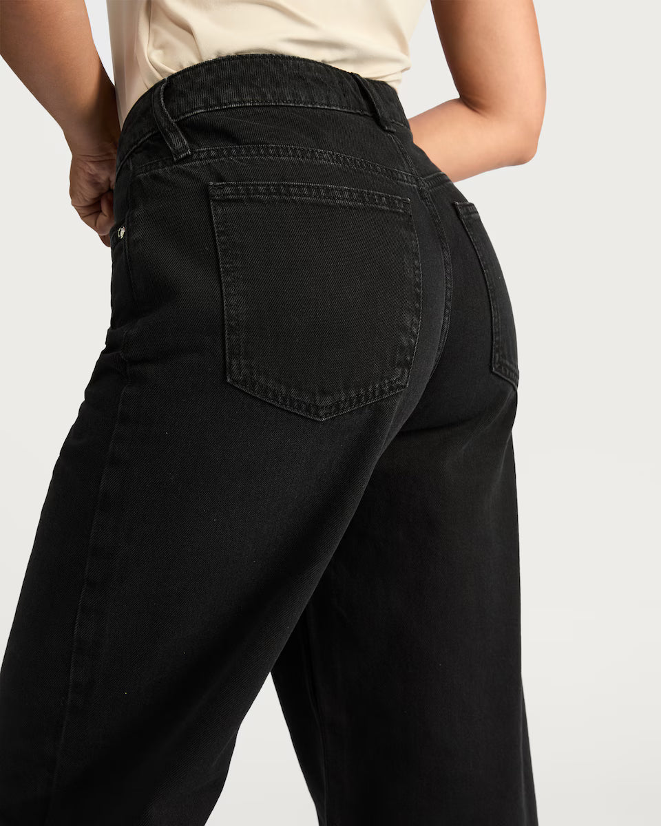 The F&F Edit High Rise Wide Leg Jeans in Black