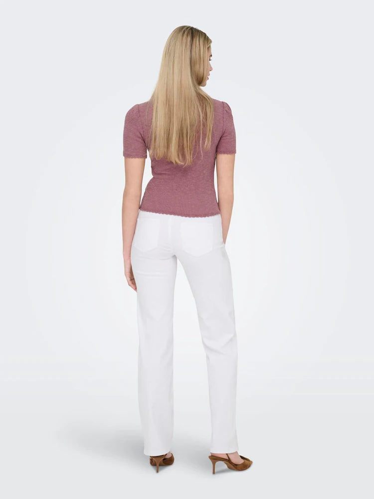 ONLY White Mid Waist Straight Leg Jeans With Super Stretch