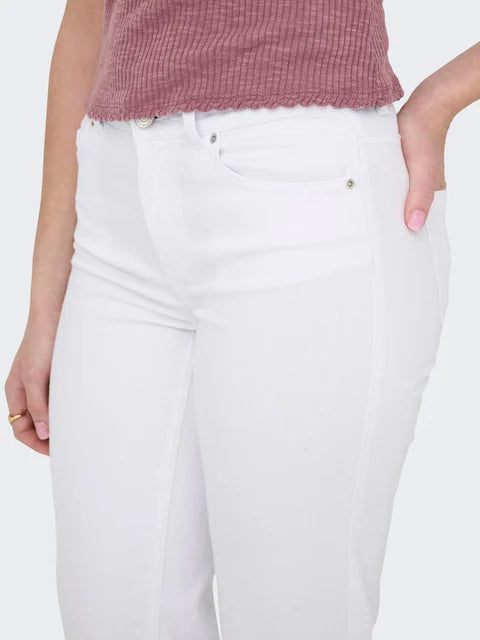 ONLY White Mid Waist Straight Leg Jeans With Super Stretch