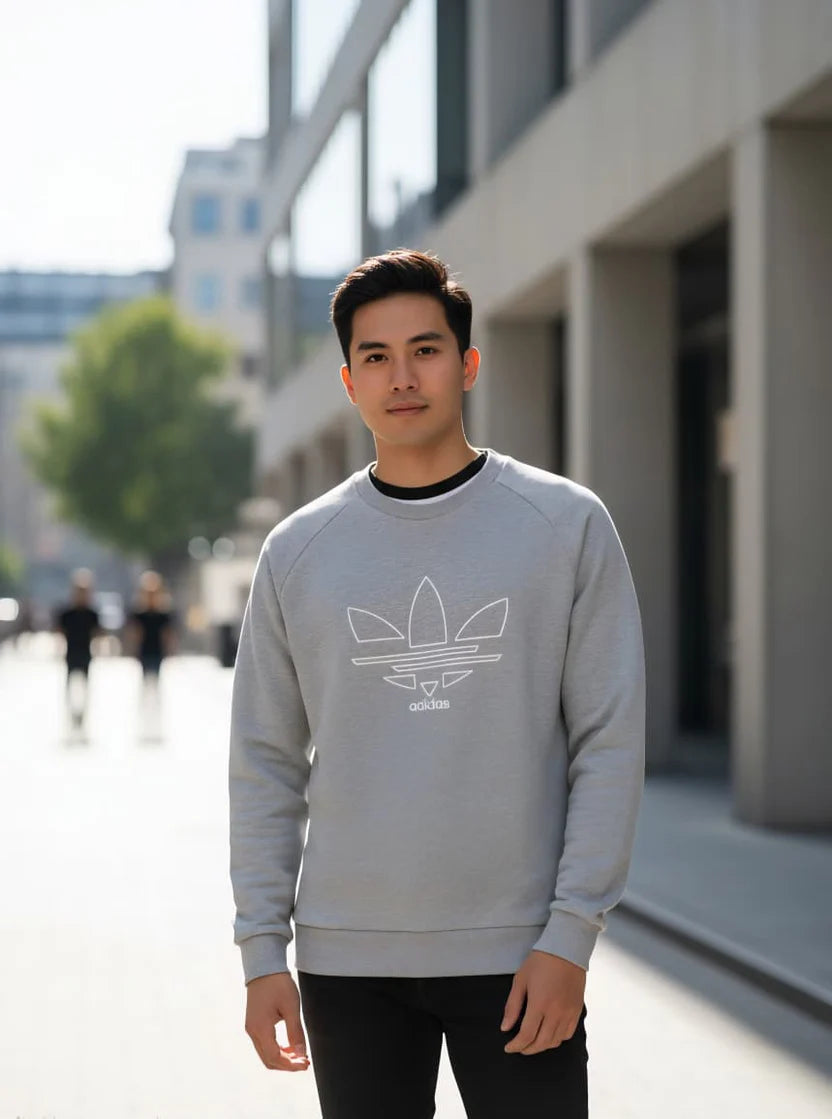 Adids Originals Grey Heather Trefol Outline Sweatshirt