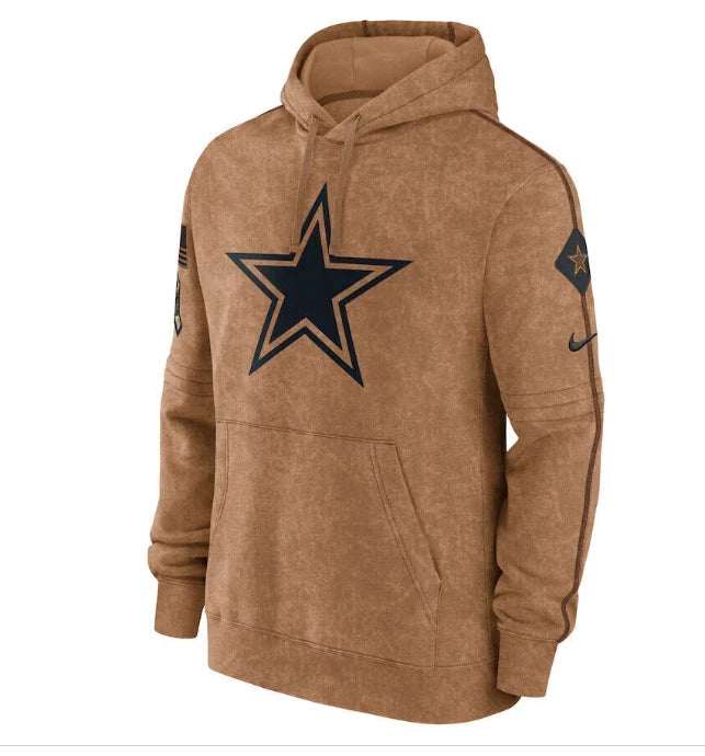 Dallas Cowboys Nike Men's 2023 Sideline Salute to Service Pullover Hoodie- Brown