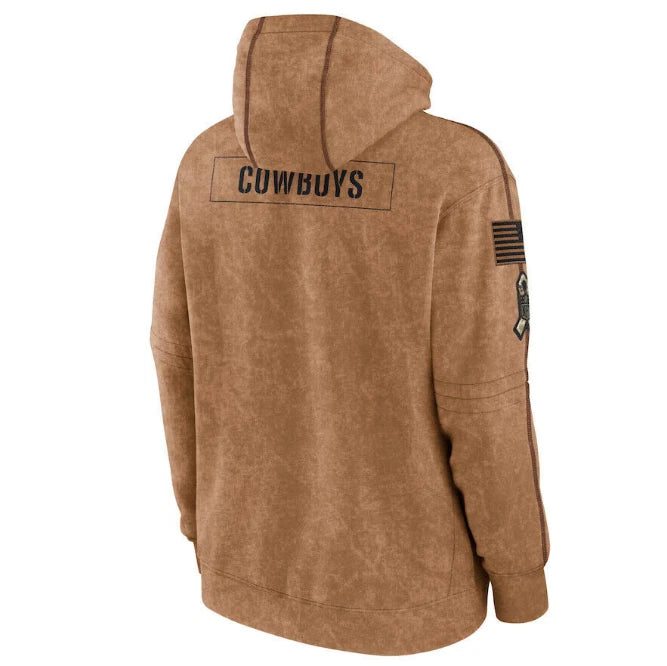Dallas Cowboys Nike Men's 2023 Sideline Salute to Service Pullover Hoodie- Brown