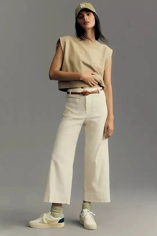 Anthropologie Maeve 20W The Colette Cropped Wide-Leg Pants Creme Cream 20