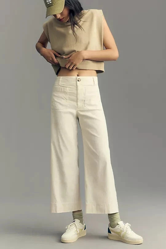 Anthropologie Maeve 20W The Colette Cropped Wide-Leg Pants Creme Cream 20