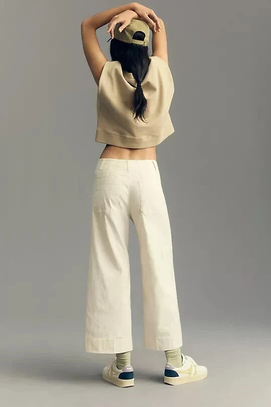 Anthropologie Maeve 20W The Colette Cropped Wide-Leg Pants Creme Cream 20